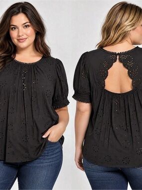 Torrid Black Eyelet Blouse with Back Cutout Size 2 / 2X